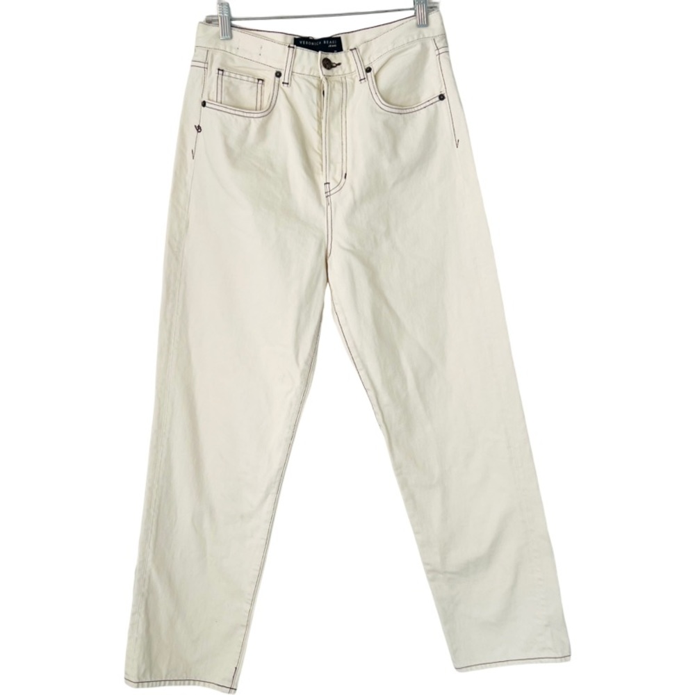 VERONICA BEARD Blake Straight Leg Jean in Ecru Contrast Stitching Size 29 - Picture 3 of 11
